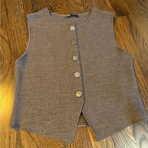 Zara Brown Heathered Knit Top with Hammered Buttons